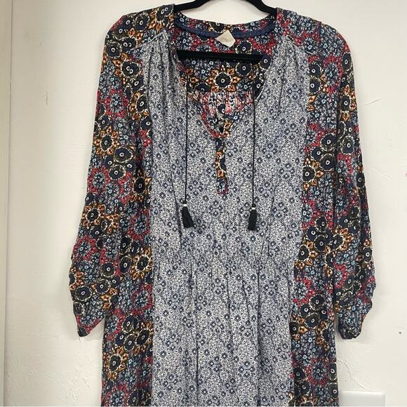 Akemi & Kin Anthropologie Blue & Red Patchwork Floral Boho Mini Dress Womens M - Picture 6 of 10